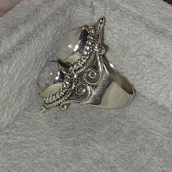 Double Moonstone Vintage Style Ring Size 6 - Picture 6 of 7